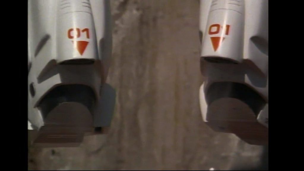 Spock's rocket boots. Text on them is visible and sharp