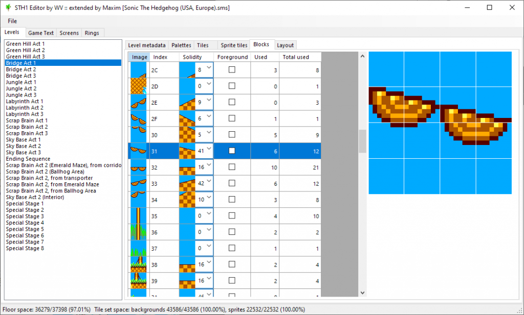 STH1EDWV window showing a tile from Bridge Zone, and its solidity setting