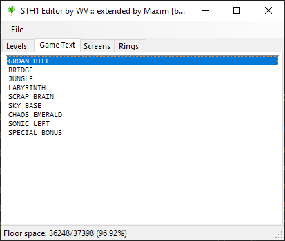 STH1EDWV screenshot, showing a text editor. "GREEN HILL" has been changed to "GROAN HILL".