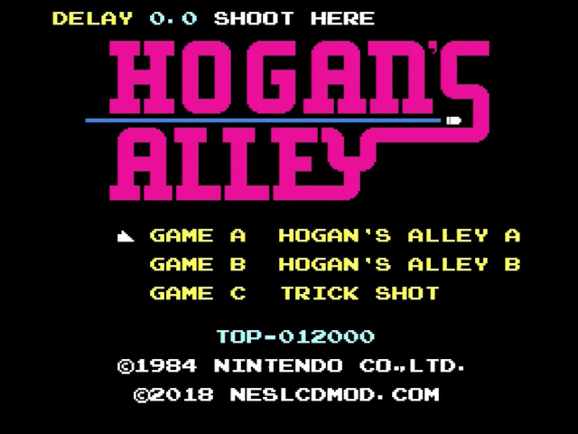 Hogan's Alley mod title screen with a 0.0 delay