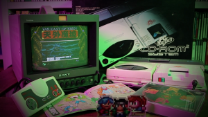 Image showing the PC Engine, Super CD-ROM ROM and PVM monitor showing Tengai Makyou ZIRIA's title screen.